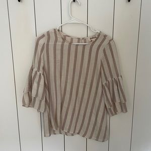Linen Blend Striped 3/4 Sleeve Shirt